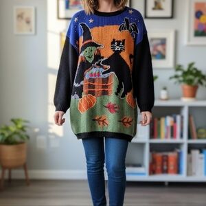 VTG 90s Y2k Rare Little Extra Spice Of Life Witch Cat Halloween Sweater 20 2xl